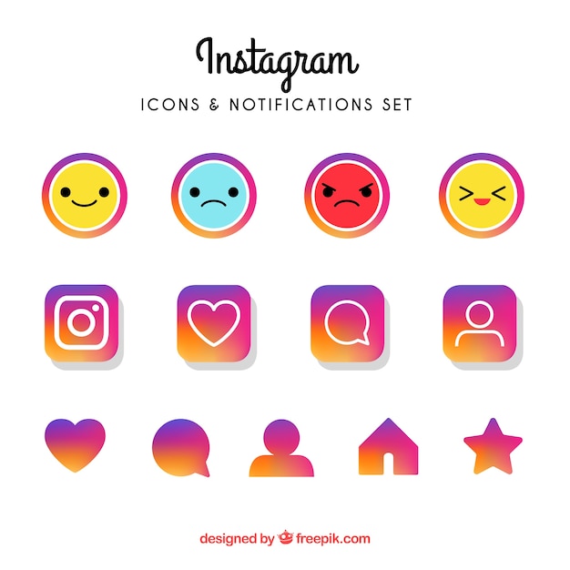 Free Vector flat instagram icons and notifications set