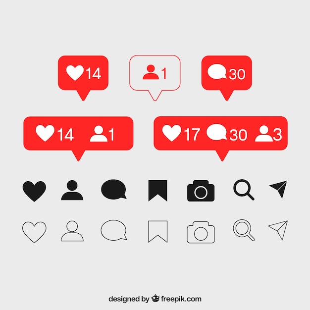 Free Vector flat instagram icons and notifications set