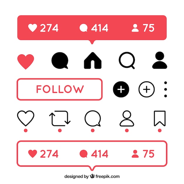 Flat instagram icons and notifications set