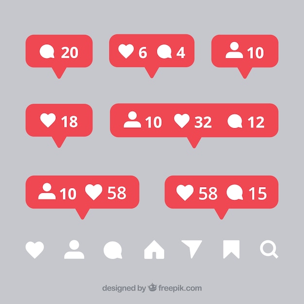 Free Vector flat instagram icons and notifications set