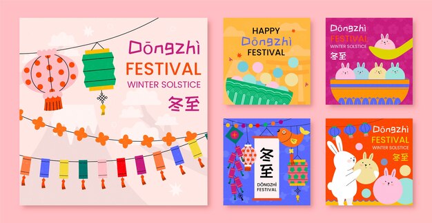 Free Vector flat instagram posts collection for chinese dongzhi festival