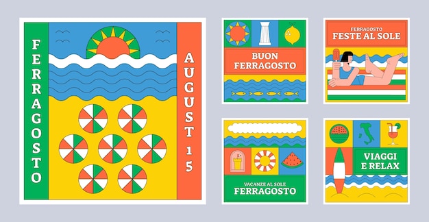 Free Vector flat instagram posts collection for italian ferragosto celebration