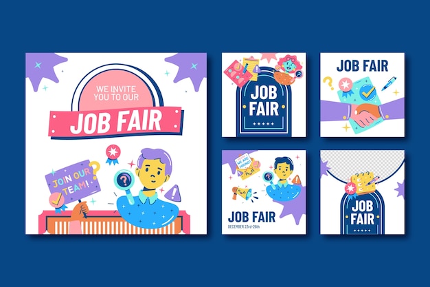 Free Vector flat instagram posts collection for job fair event