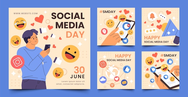 Free Vector flat instagram posts collection for social media day celebration