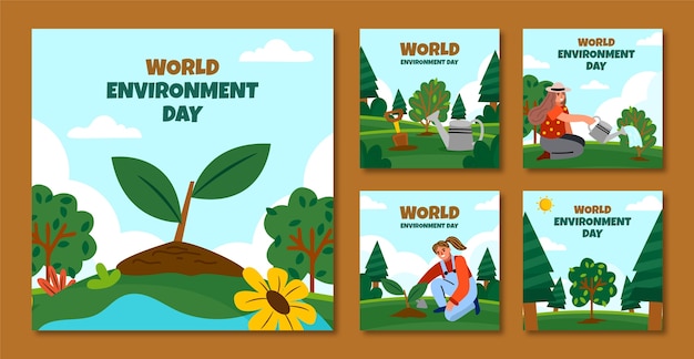 Free Vector flat instagram posts collection for world environment day celebration