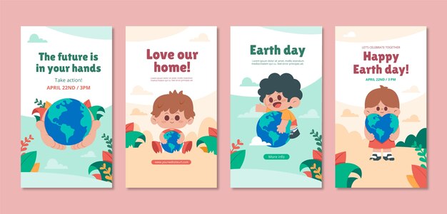 Flat instagram stories collection for earth day celebration