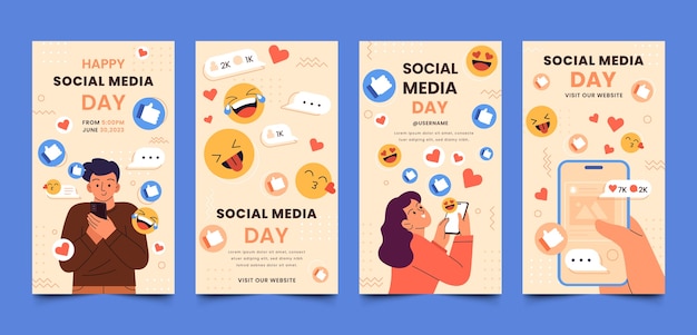 Free Vector flat instagram stories collection for social media day celebration