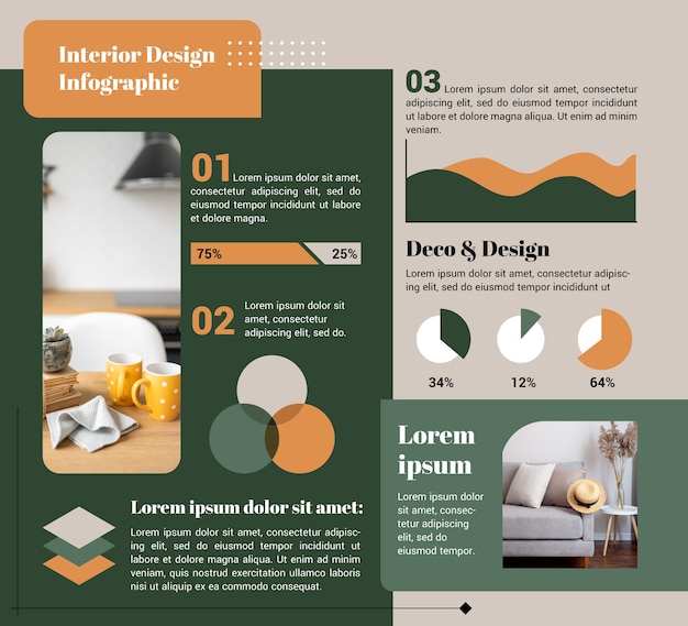 Flat interior design company infographic template