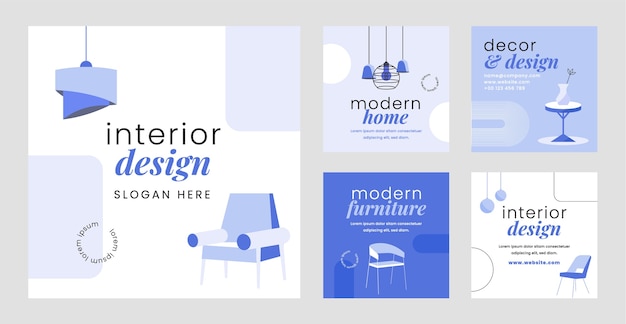 Free Vector flat interior design company instagram posts collection