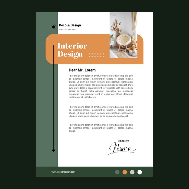 Flat interior design company letterhead template