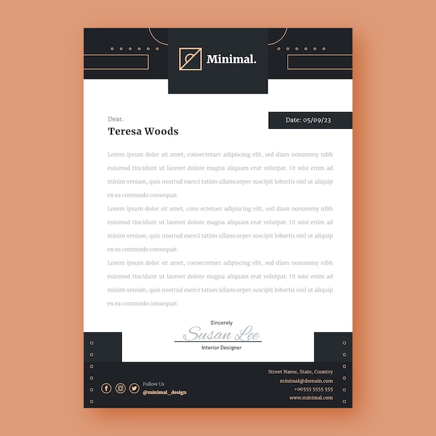 Flat interior design company letterhead template