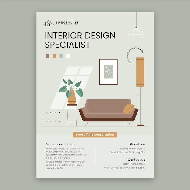 Flat interior design and home decor poster template