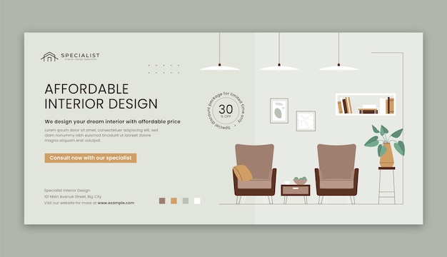 Flat interior design and home decor sale banner template