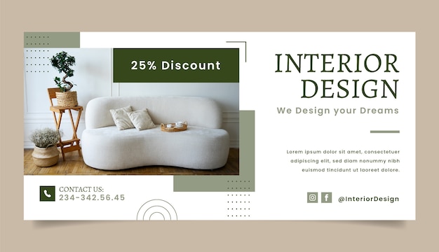 Flat interior design and home decor sale banner template