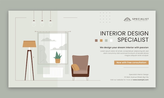 Flat interior design and home decor social media promo template