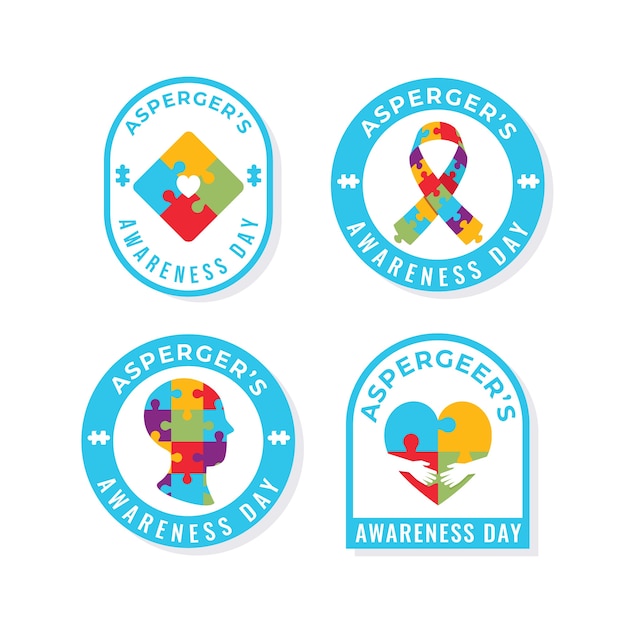 Flat international asperger day badges collection