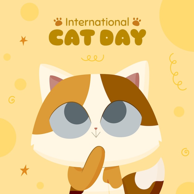 Free Vector flat international cat day illustration with cute cat