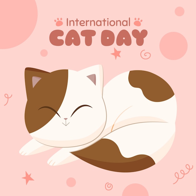 Free Vector flat international cat day illustration with cute cat