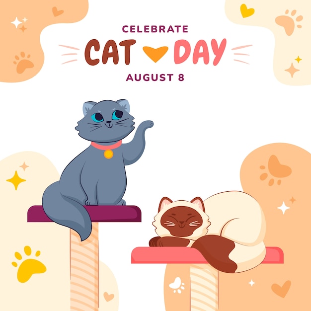 Flat international cat day illustration