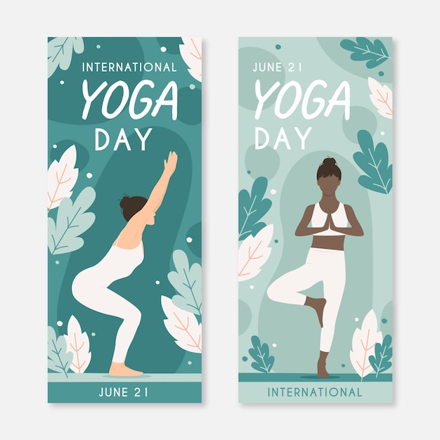 Free Vector flat international day of yoga banners set