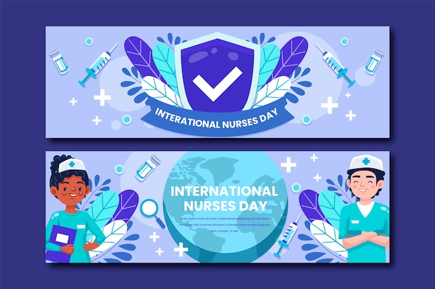 Free Vector flat international nurses day horizontal banners pack