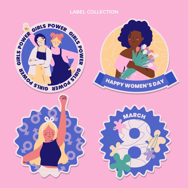 Free vector flat international women's day badges collection