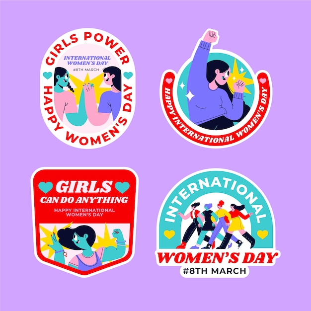 Free Vector flat international women's day badges collection