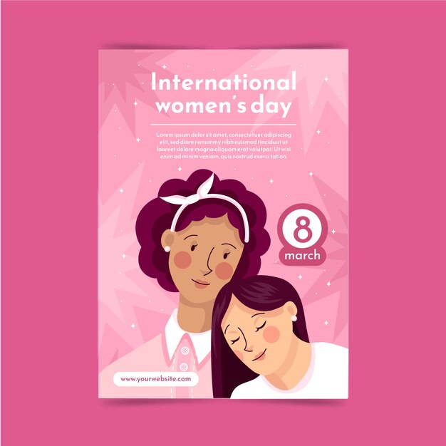 Flat international women's day vertical flyer template