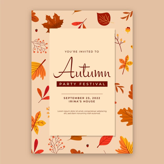 Flat invitation template for autumn celebration