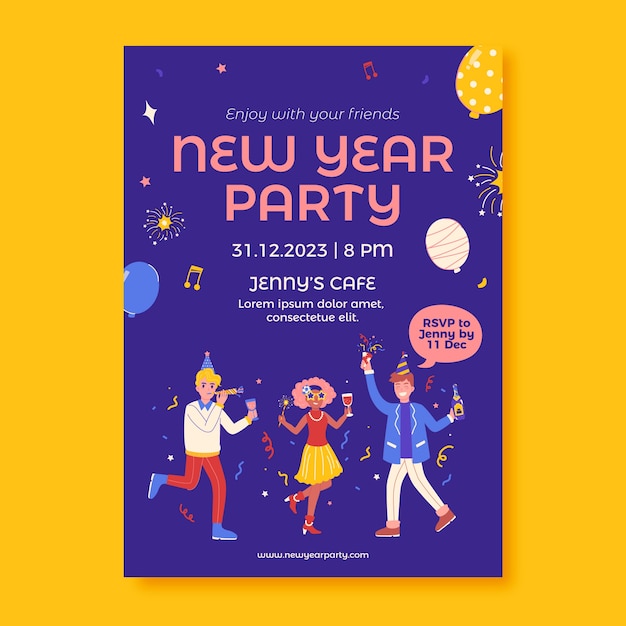 Free Vector flat invitation template for new year party