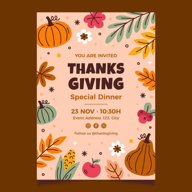 Flat invitation template for thanksgiving day celebration