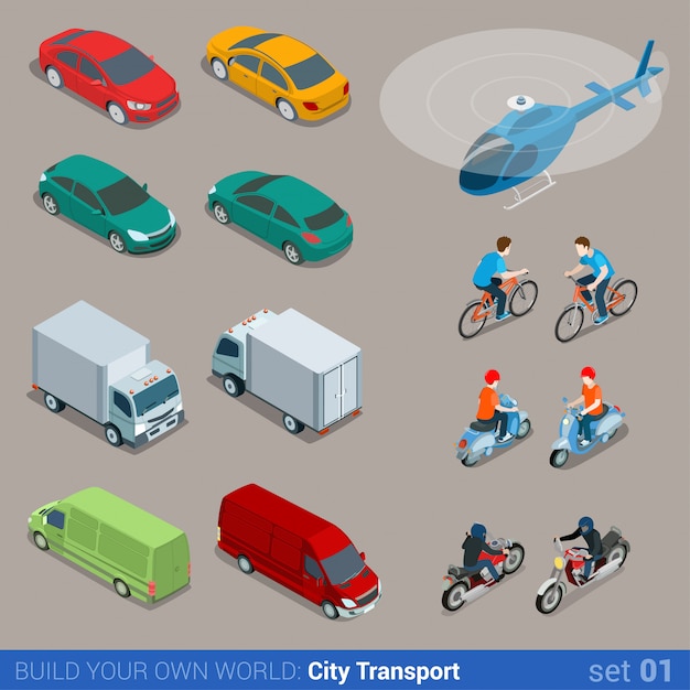 Free Vector flat isometric city transport isometric set