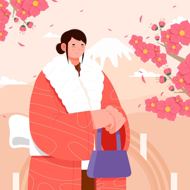 Free Vector flat japanese coming of age holiday illustration