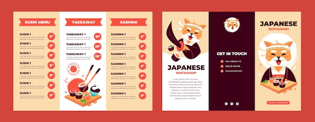 Free Vector flat japanese restaurant business brochure template