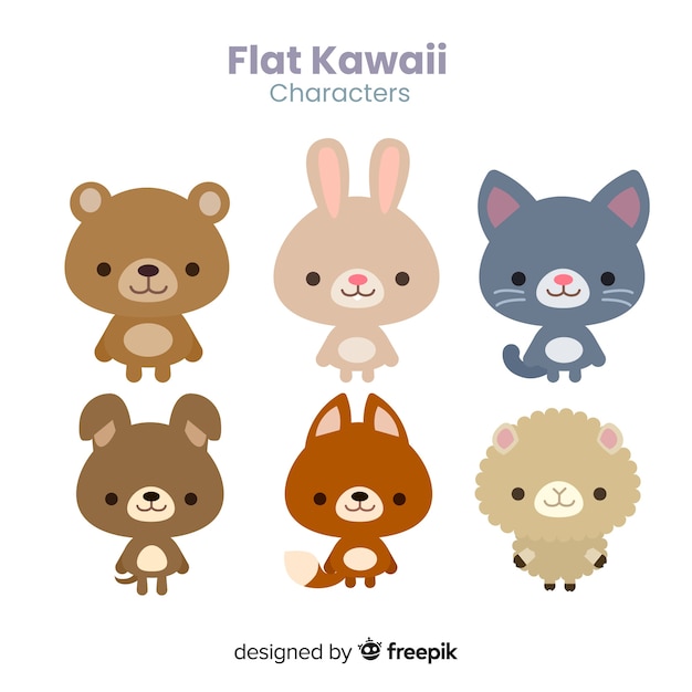 Free vector flat kawaii animal collection