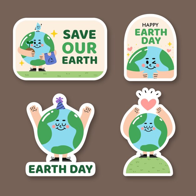 Flat labels collection for earth day celebration