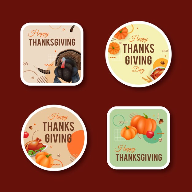 Flat labels collection for thanksgiving celebration