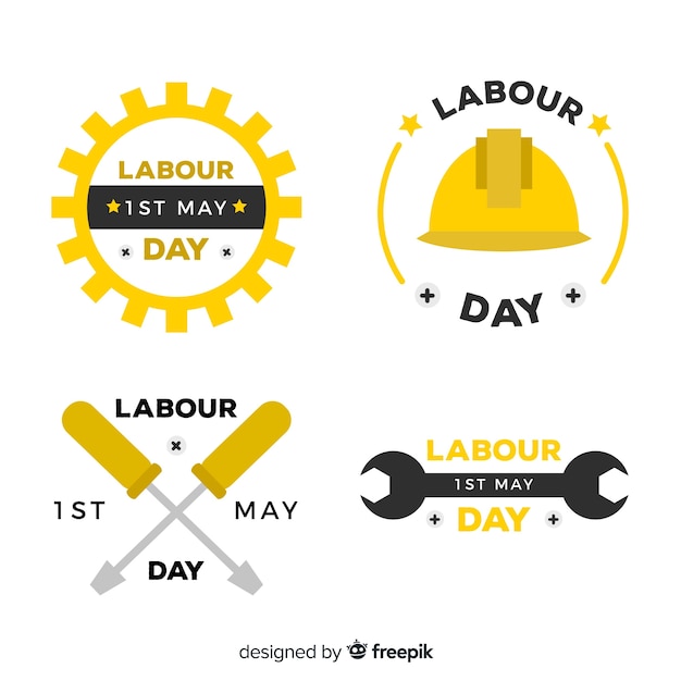 Free Vector flat labor day badge collection