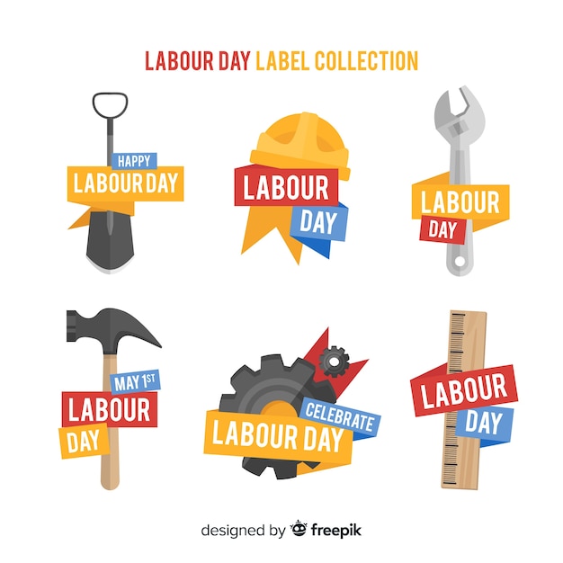 Free Vector flat labor day label collection