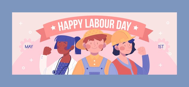 Flat labor day social media cover template