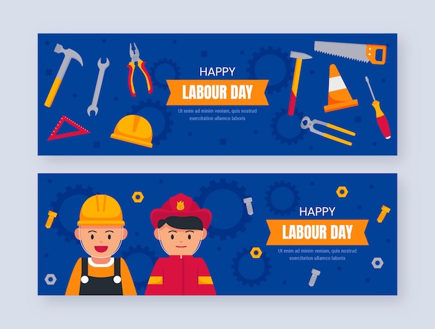 Free vector flat labour day horizontal banners pack