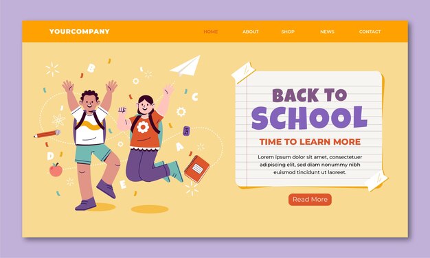 Flat landing page template for back to school season