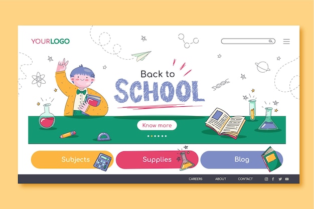 Free vector flat landing page template for back to school season