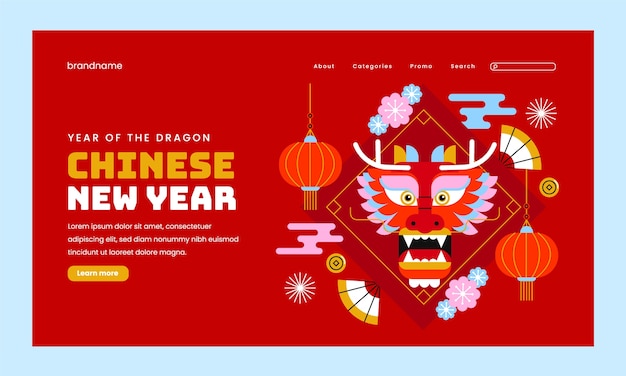 Flat landing page template for chinese new year festival