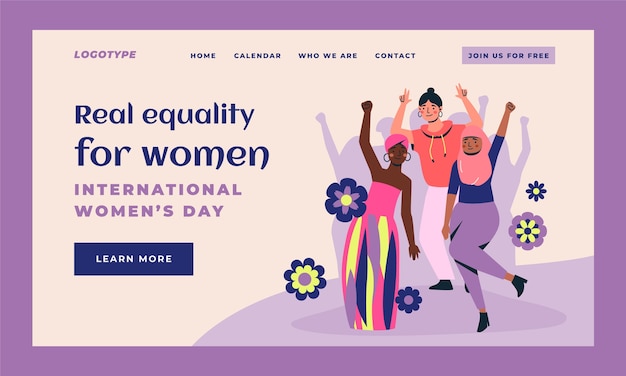 Free vector flat landing page template for international women's day