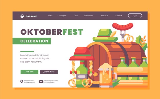 Flat landing page template for oktoberfest celebration