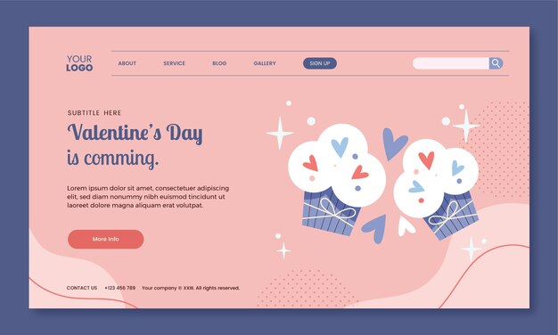 Flat landing page template for valentine's day