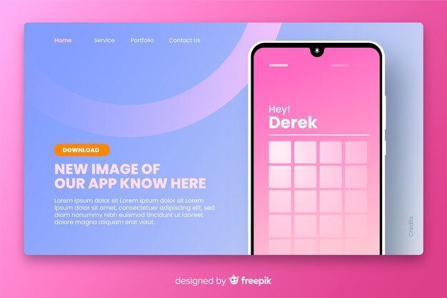 Free vector flat landing page with smartphone