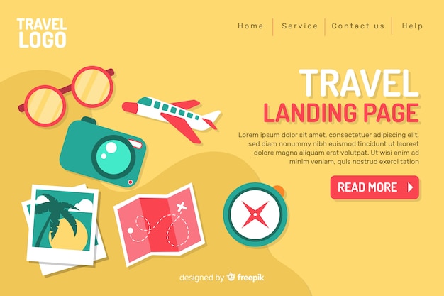 Free Vector flat landing page with travel elements