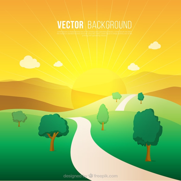 Free vector flat landscape with pathway and trees